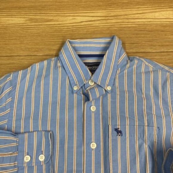 Abercrombie Dress Shirt Youth Boys Size L Striped Long Sleeve Casual Button Up - Picture 5 of 14